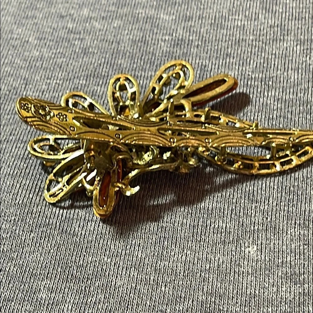 Vintage Gold and Brown Peacock hair clip